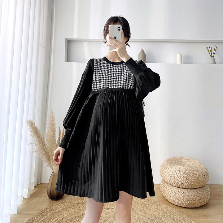 Fashion Patchwork Loose Maternity Dress Set